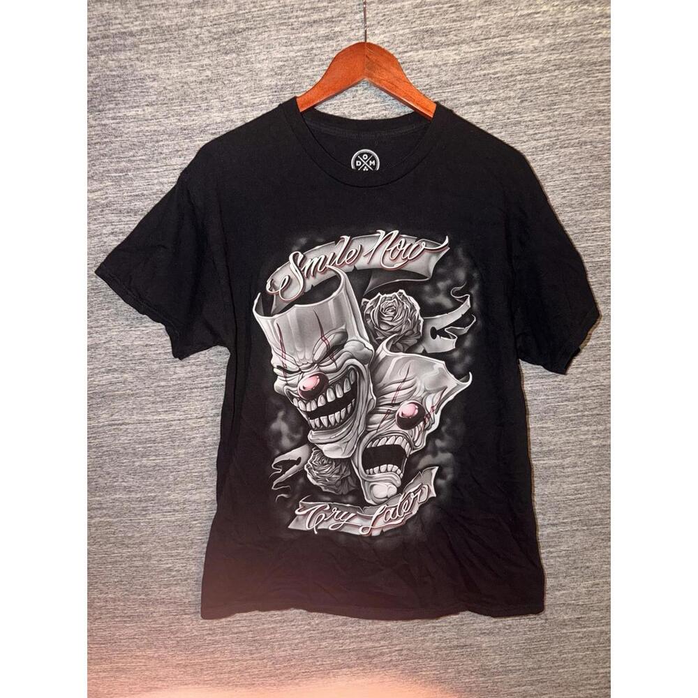 DGA Smile Now Cry Later Clown T-Shirt Black Men's Large Chicano Streetwear Art